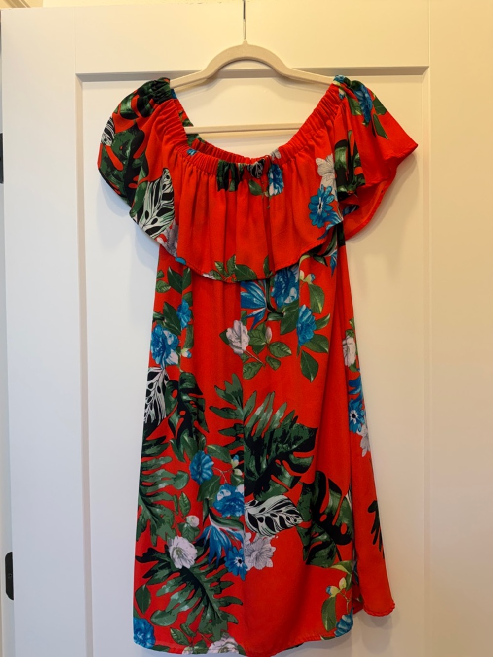 Vince Camuto Red Off-Shoulder Tropical Floral Dress